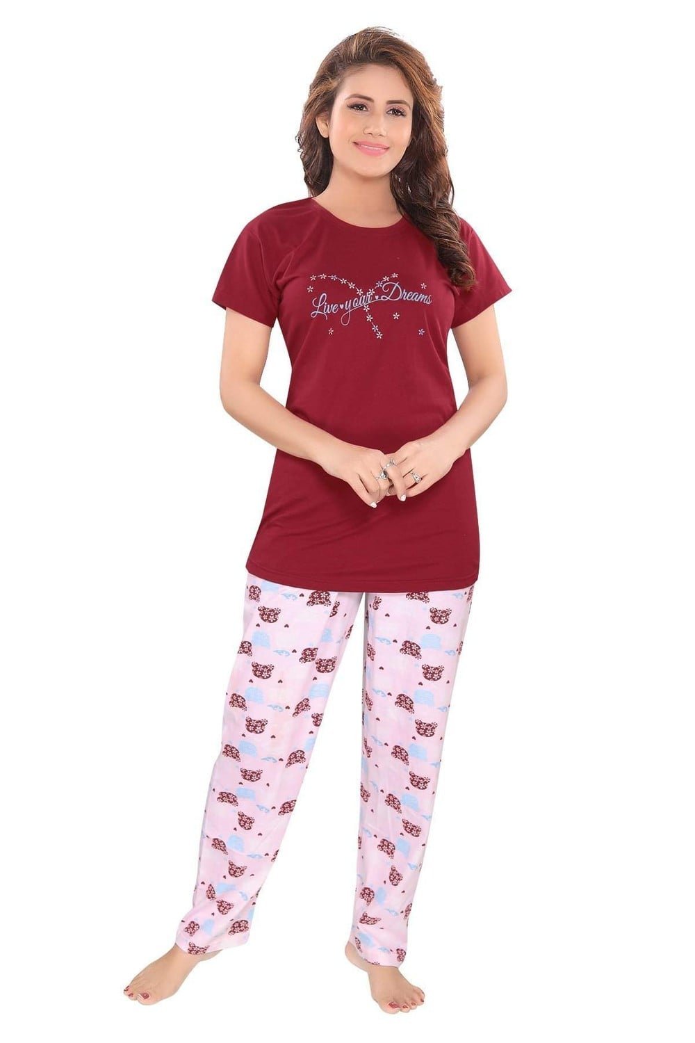 Pierre Donna Women's Cotton Pajama set With Pants - Women Sleepwear