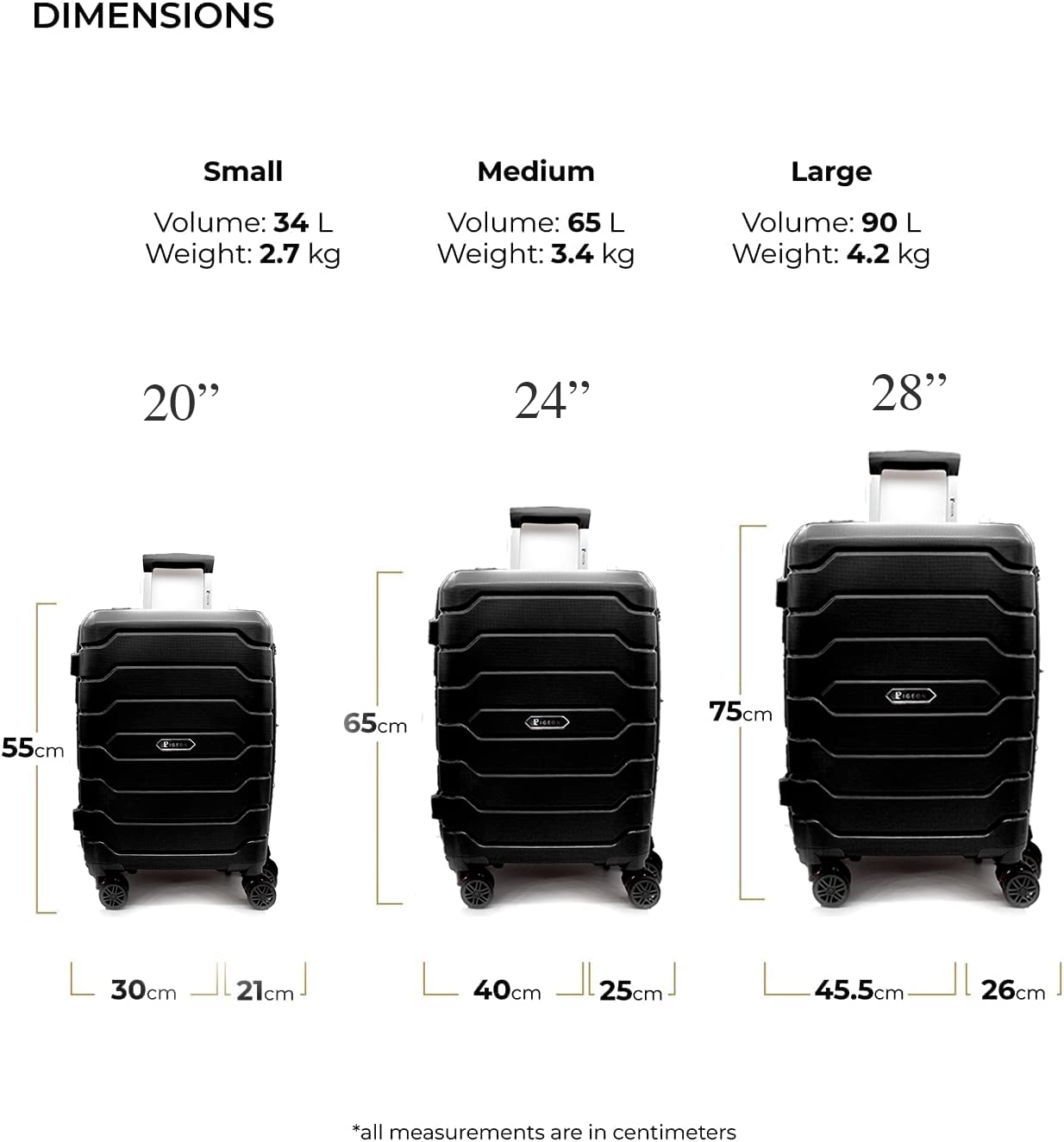 PIGEON New Luggage Set of 3 With Double Secure Zipper - Lightweight PP Luggage Sets, water resistant with 3 digit number Lock