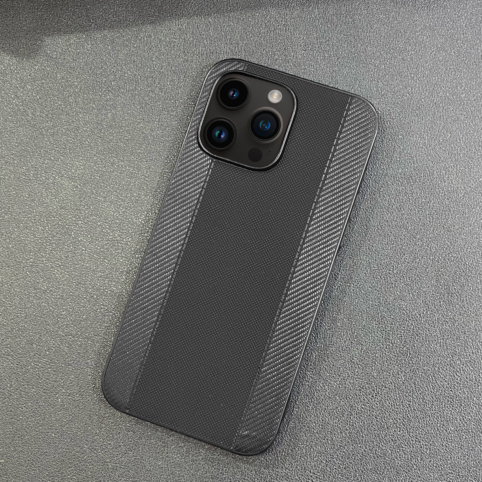 iPhone 14 Black Smart Silicon Case with Porsche-Inspired Design, Carbon Side Accent - Black (1 Piece)