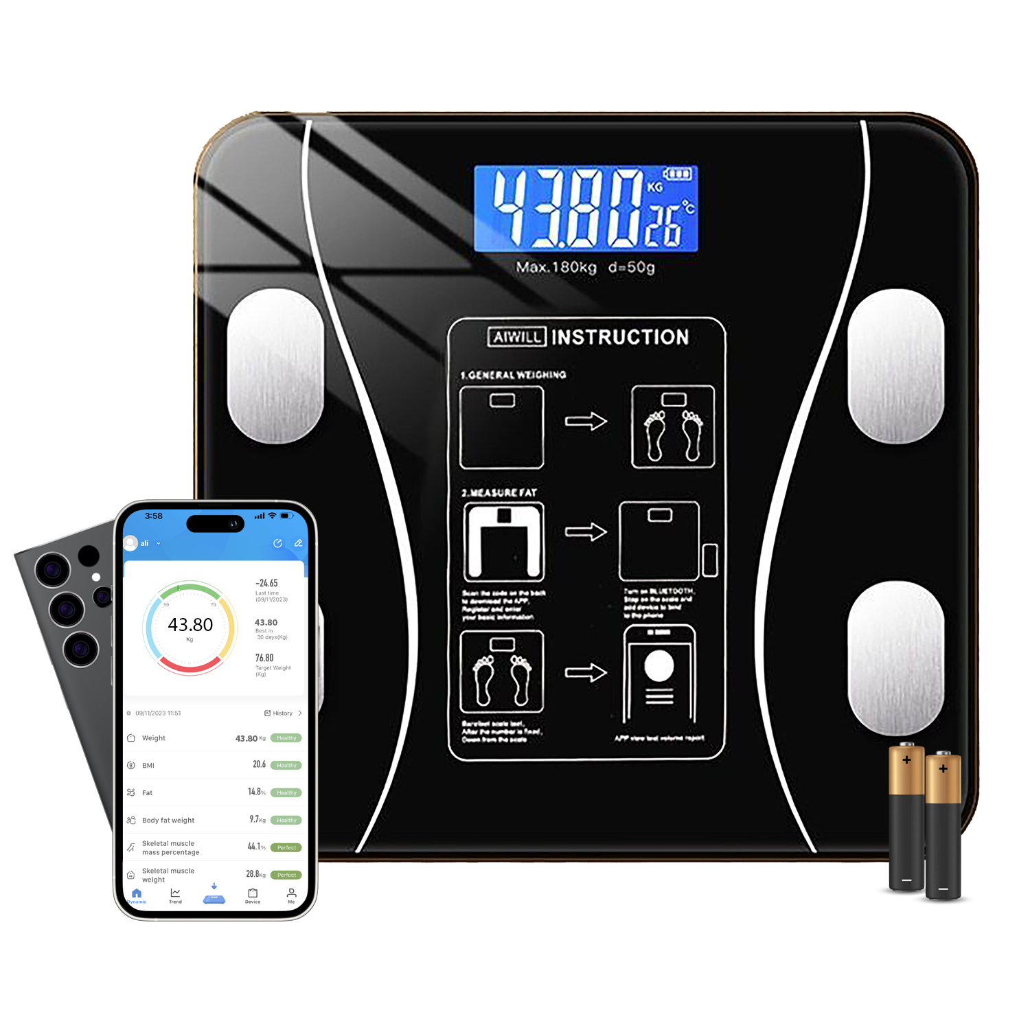 Smart Digital Scale for bathroom wireless connection with android and IOS