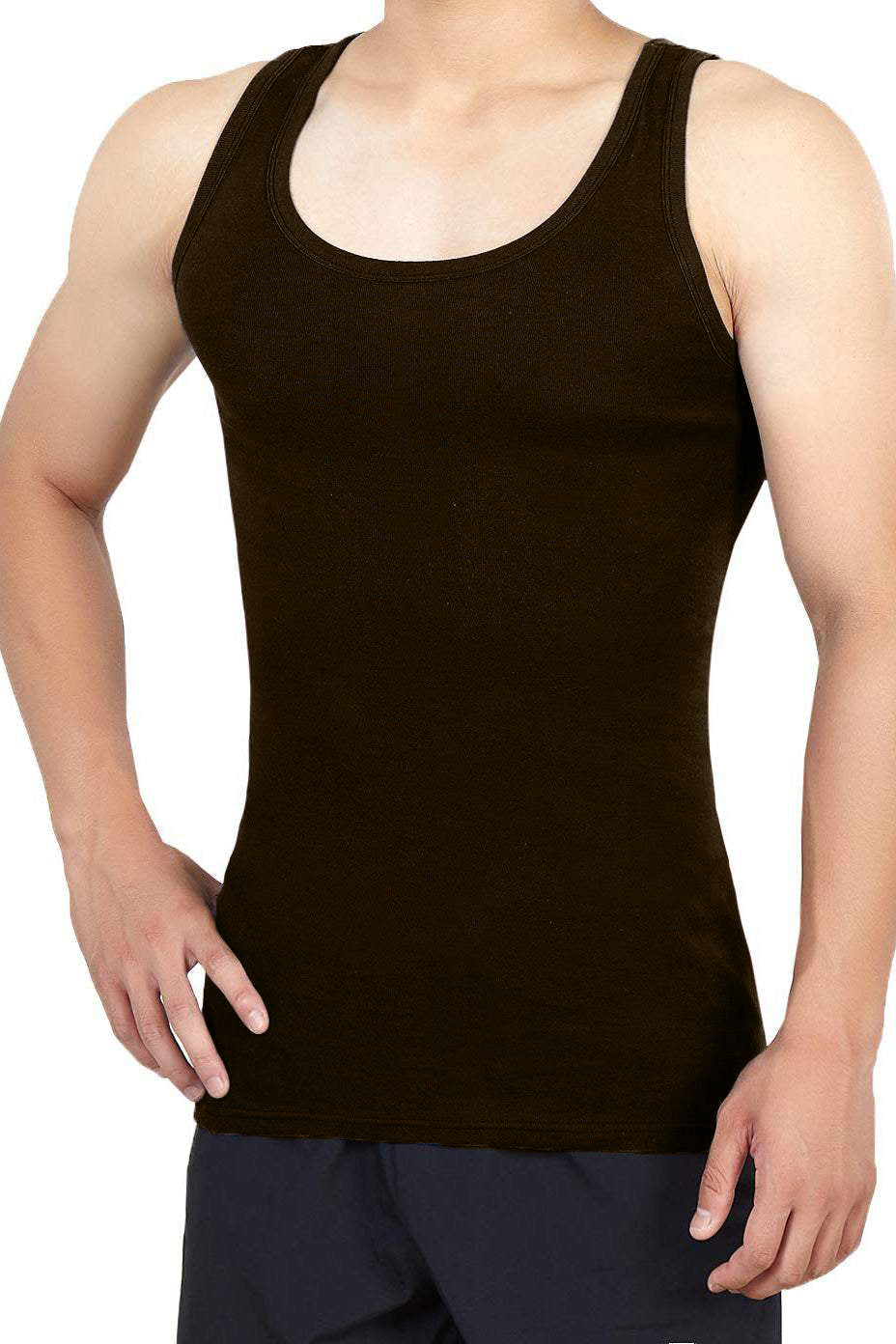 Men's Undershirts Vest 4 pieces SETS, Soft and Breathable underwear (Dark Brown)