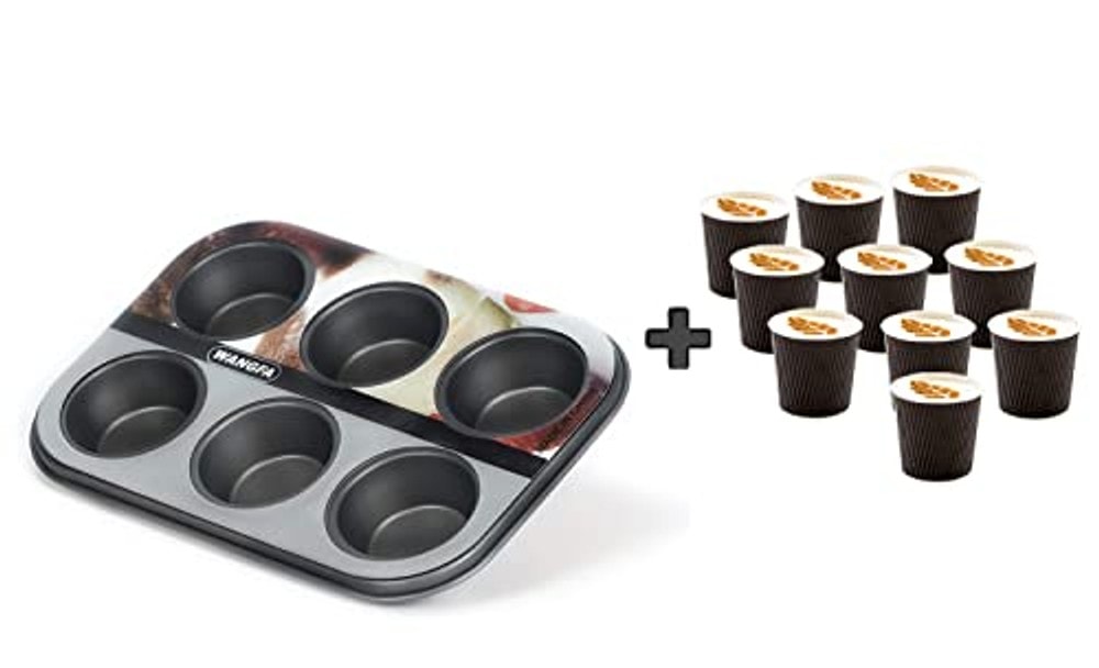 Premium Non-Stick Bakeware Standard Muffin pan Cupcake Pan 6-Cup Baking pan (Dark Black)