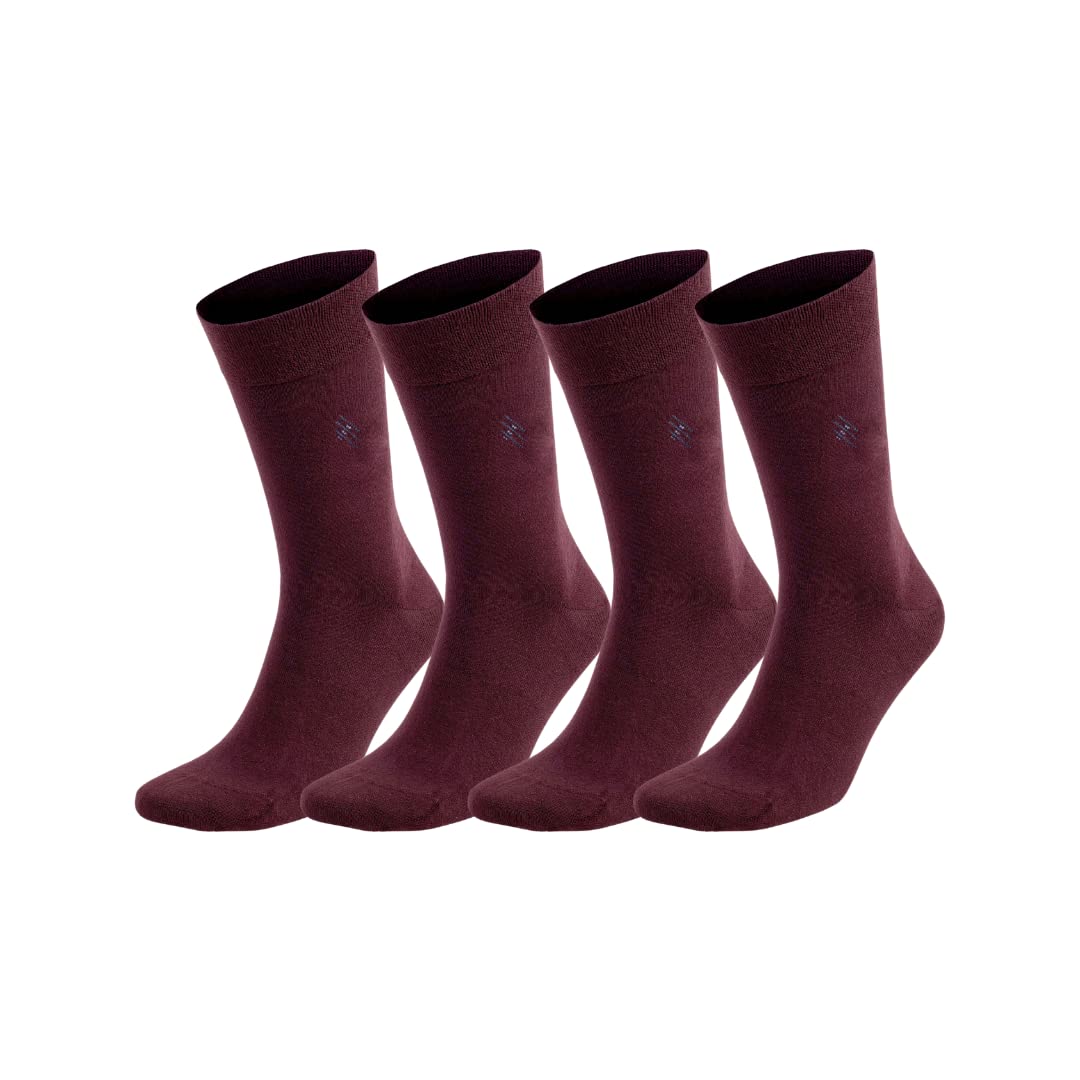 KAMI® Men Bamboo Dress Socks, Business Casual Formal shoe socks [4 pairs, Maroon red]
