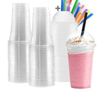 Crystal Clear Disposable Plastic Cups 16 oz 100 sets - Cups with Round Lids & Colorful Straws