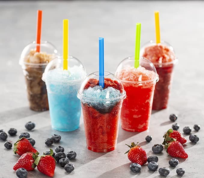 Crystal Clear Disposable Plastic Cups 16 oz 100 sets - Cups with Round Lids & Colorful Straws