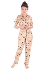 Pierre Donna Women's Cotton Pajama set With Pants - Women Sleepwear Beige Color AVL - Dealz Souq