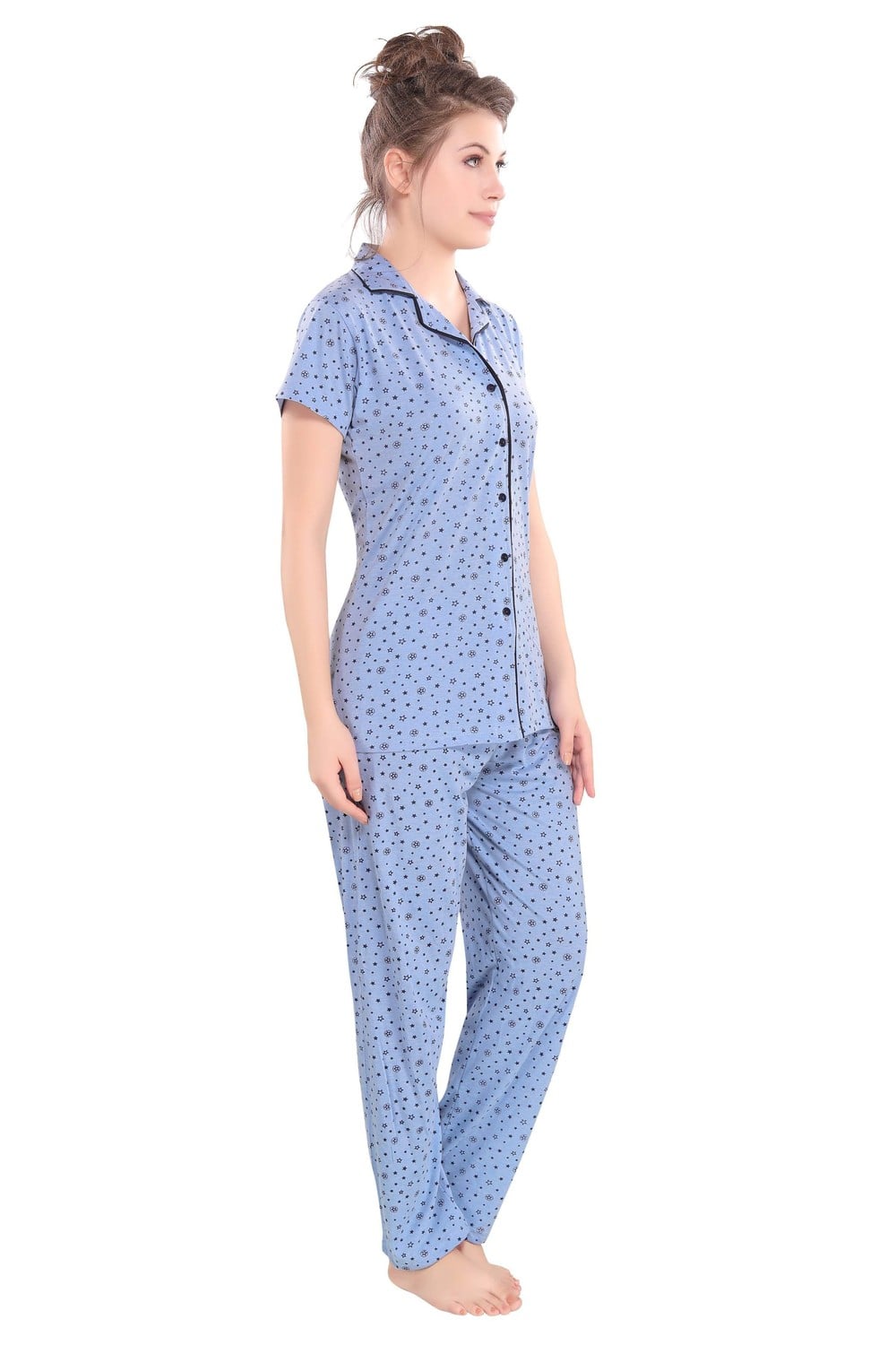 Pierre Donna Women's Cotton Pajama set With Pants - Women Sleepwear Blue Color AVL - Dealz Souq