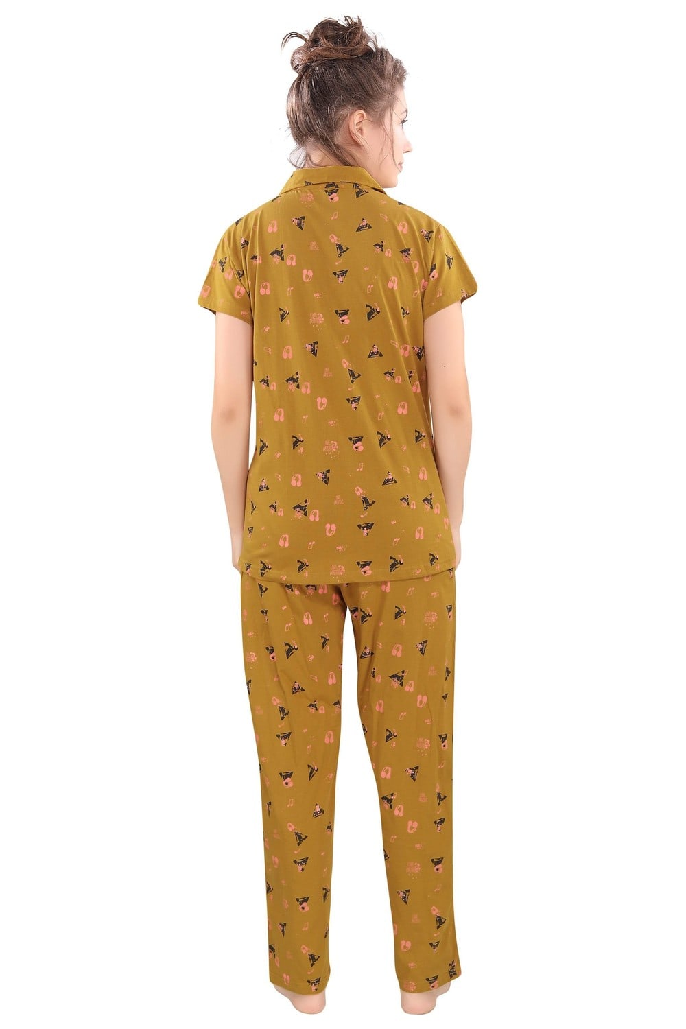 Pierre Donna Women's Cotton Pajama set With Pants - Women Sleepwear Golden  Color
