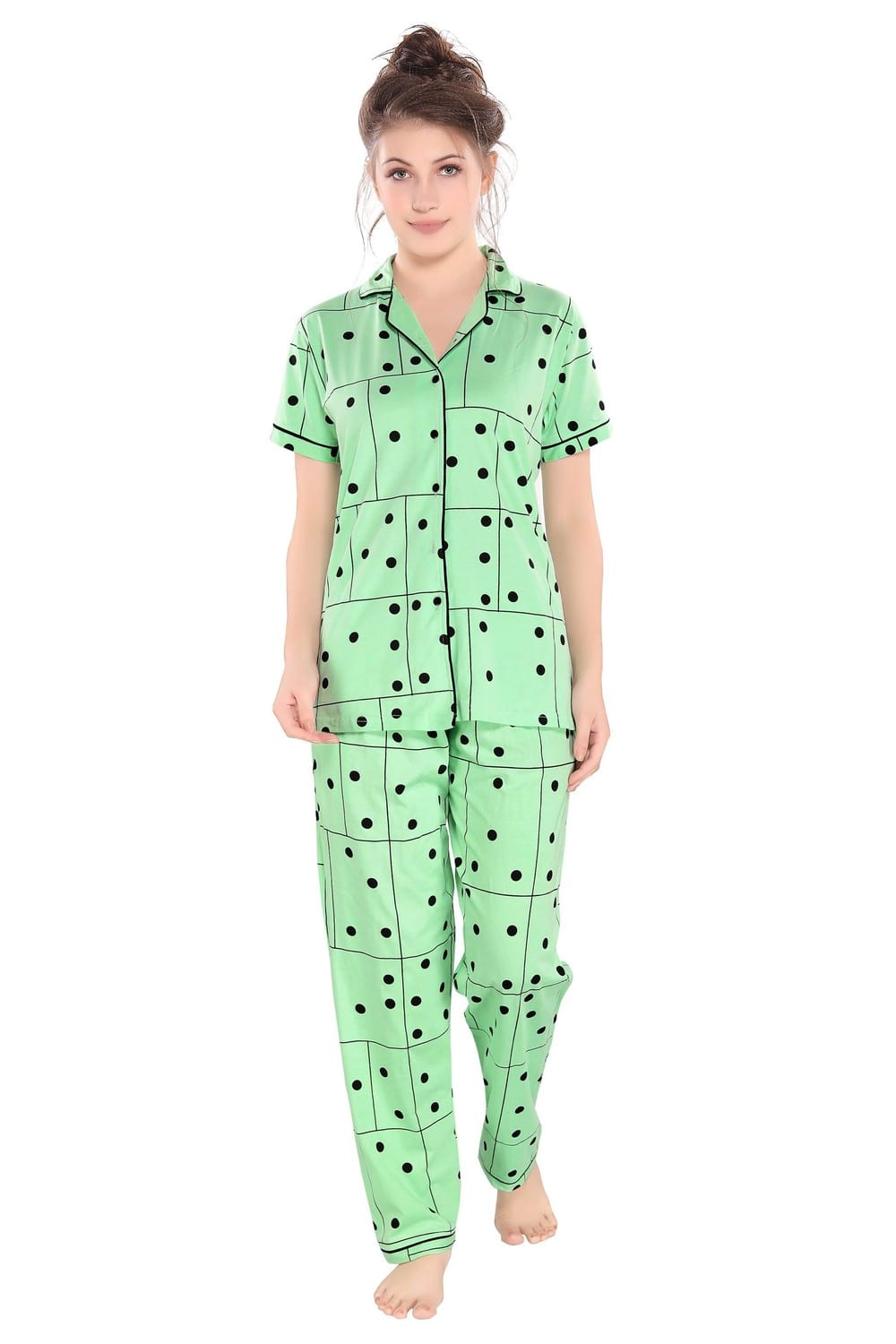 Pierre Donna Women's Cotton Pajama set With Pants - Women Sleepwear Green Color - Dealz Souq
