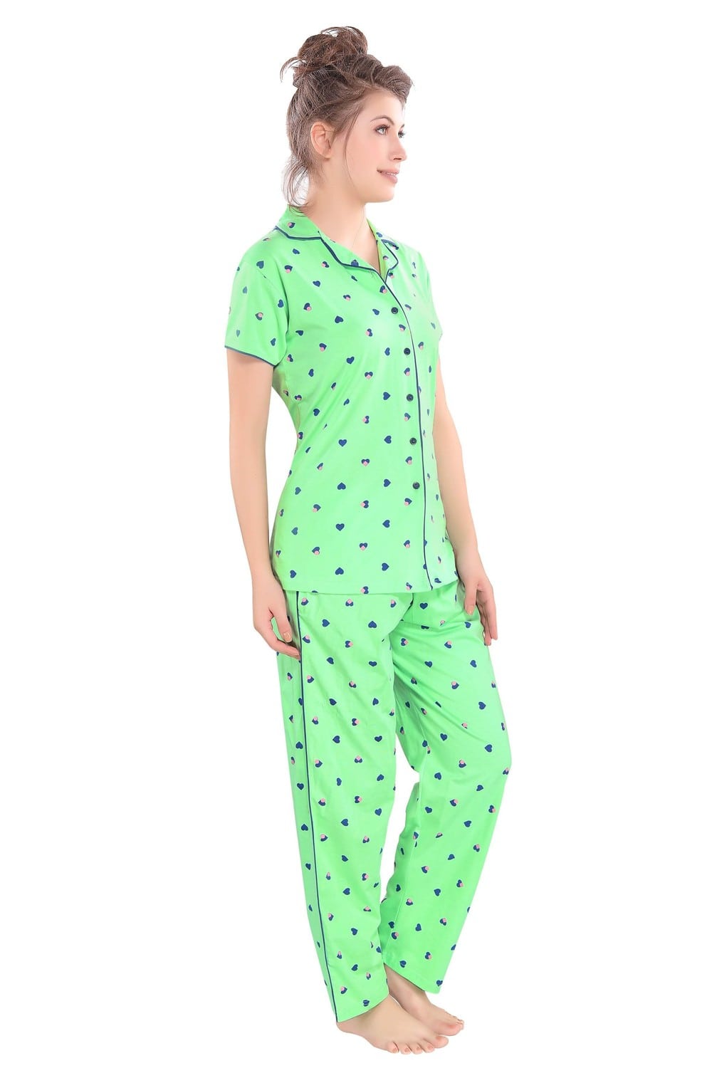 Pierre Donna Women's Cotton Pajama set With Pants - Women Sleepwear Green Color AVL - Dealz Souq