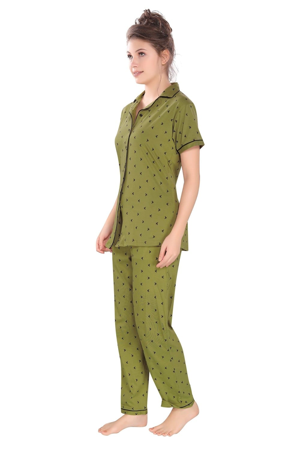 Pierre Donna Women's Cotton Pajama set With Pants - Women Sleepwear Green Color AVL - Dealz Souq