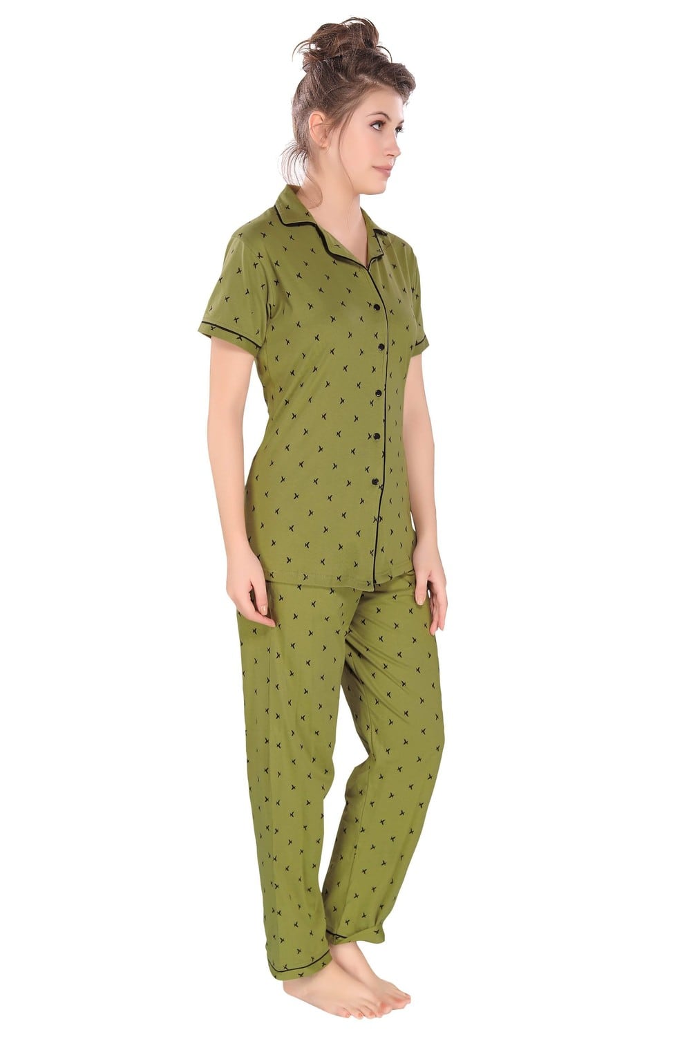 Pierre Donna Women's Cotton Pajama set With Pants - Women Sleepwear Green Color AVL - Dealz Souq