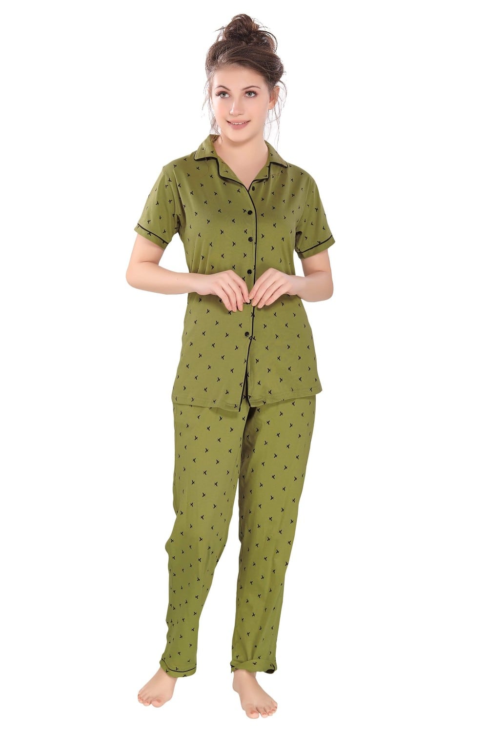 Pierre Donna Women's Cotton Pajama set With Pants - Women Sleepwear Green Color AVL - Dealz Souq