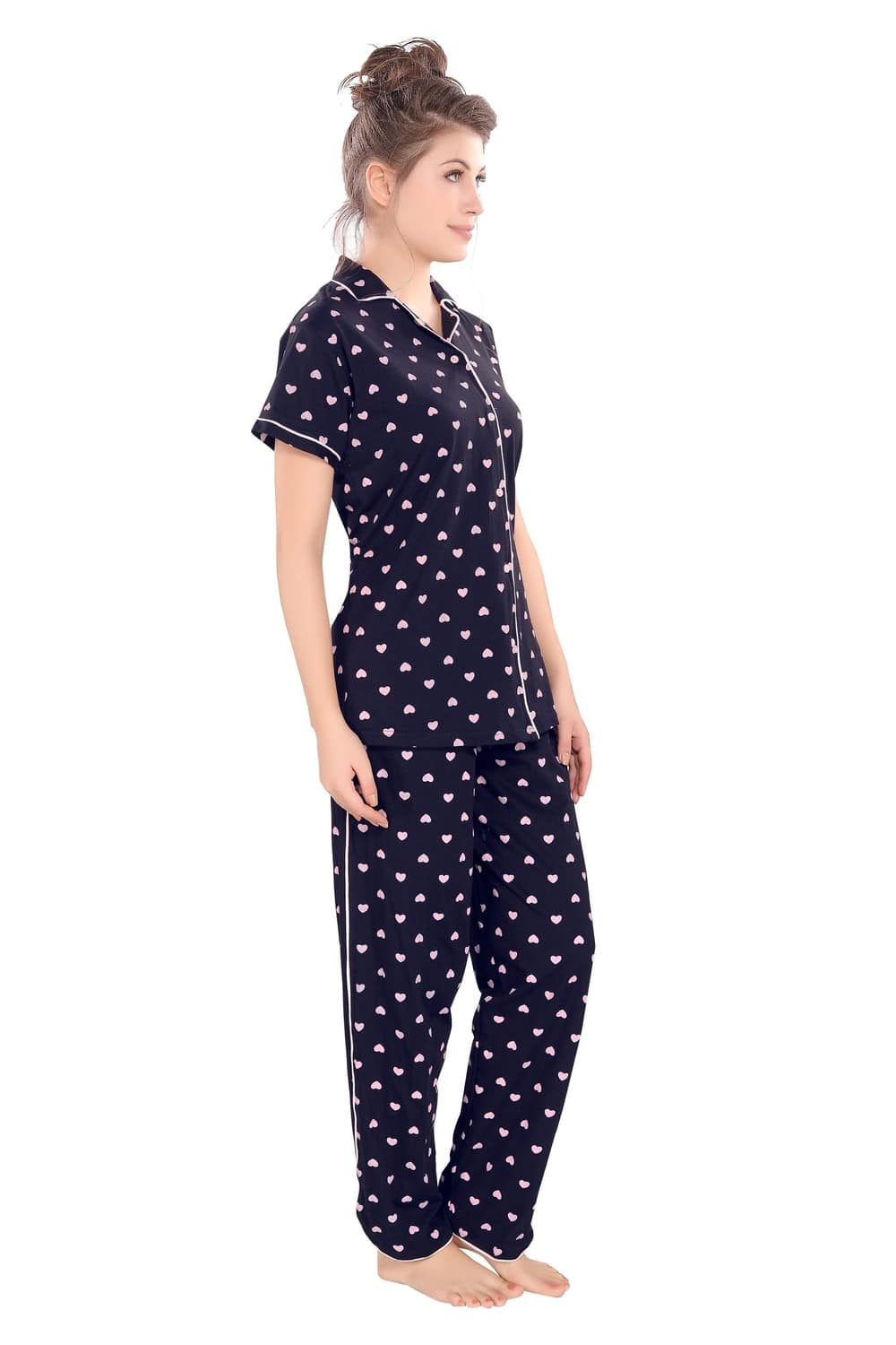 Pierre Donna Women's Cotton Pajama set With Pants - Women Sleepwear Navy Blue Color - Dealz Souq