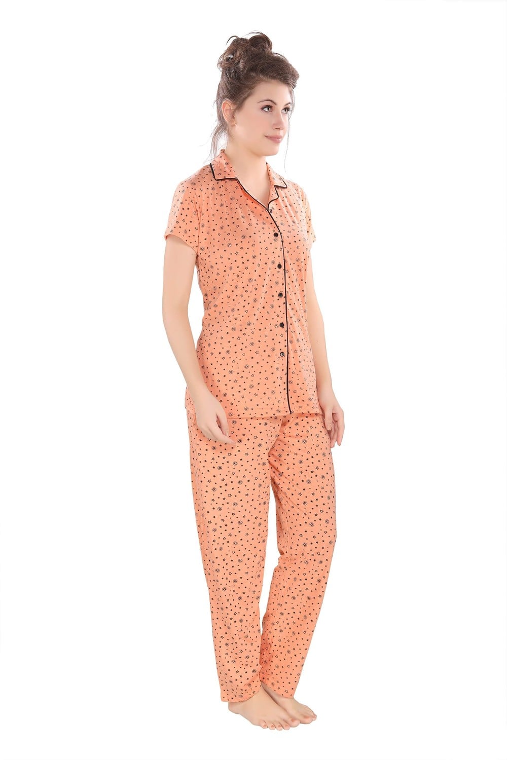 Pierre Donna Women's Cotton Pajama set With Pants - Women Sleepwear Orange Color - Dealz Souq
