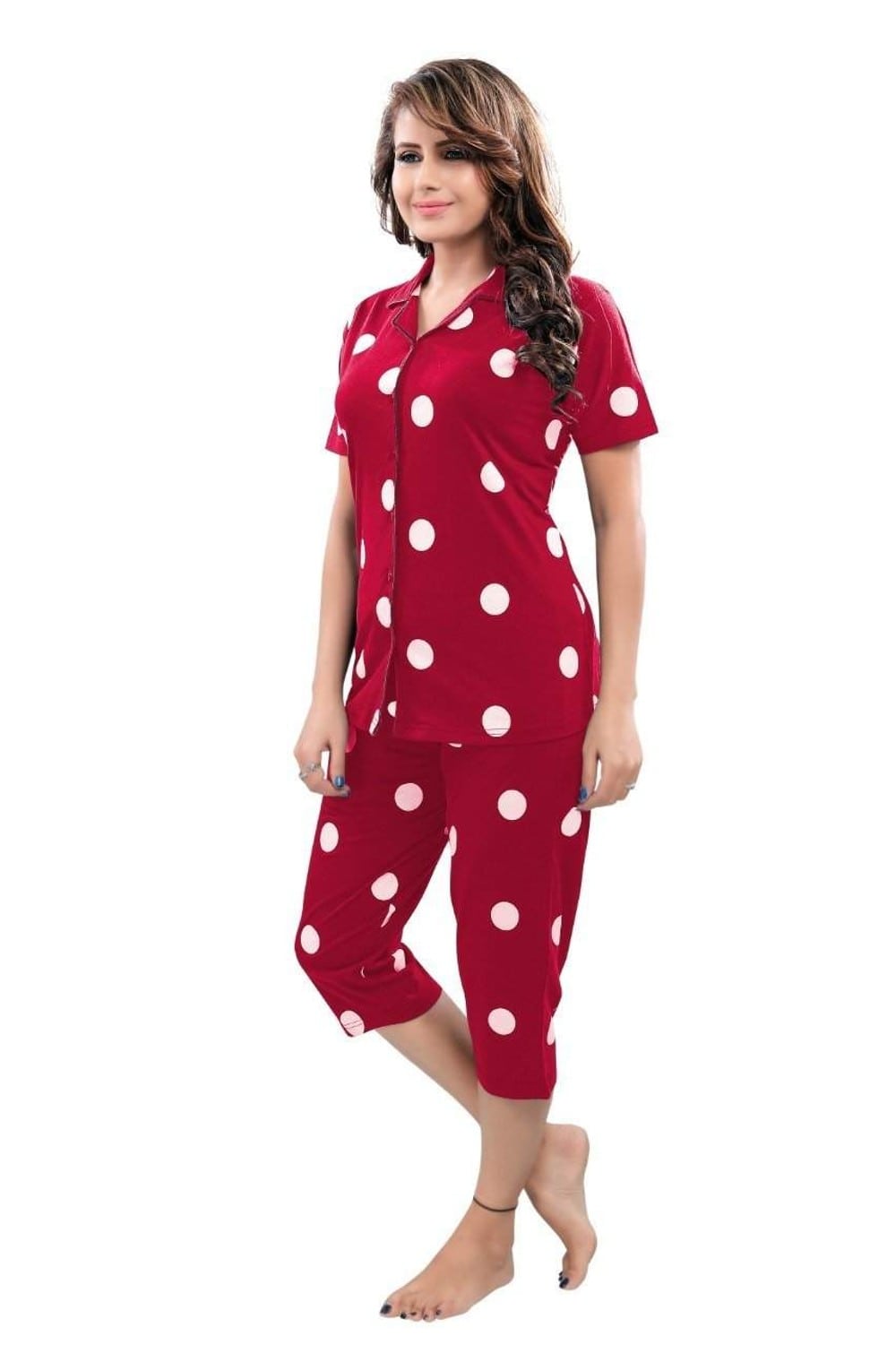 Pierre Donna Women's Cotton Pajama set With Pants - Women Sleepwear Red Color AVL - Dealz Souq