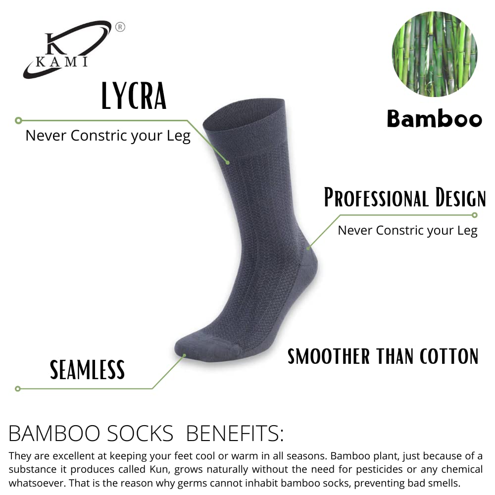 Kami Mens Socks, Soft Bamboo Formal Socks Anti Bacterial, Anti Odor 4 Pairs