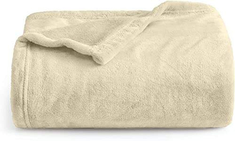throws blanket Throws Blanket Fleece Flannel (Single 150X200 CM) Cream Yellow Dealz Souq