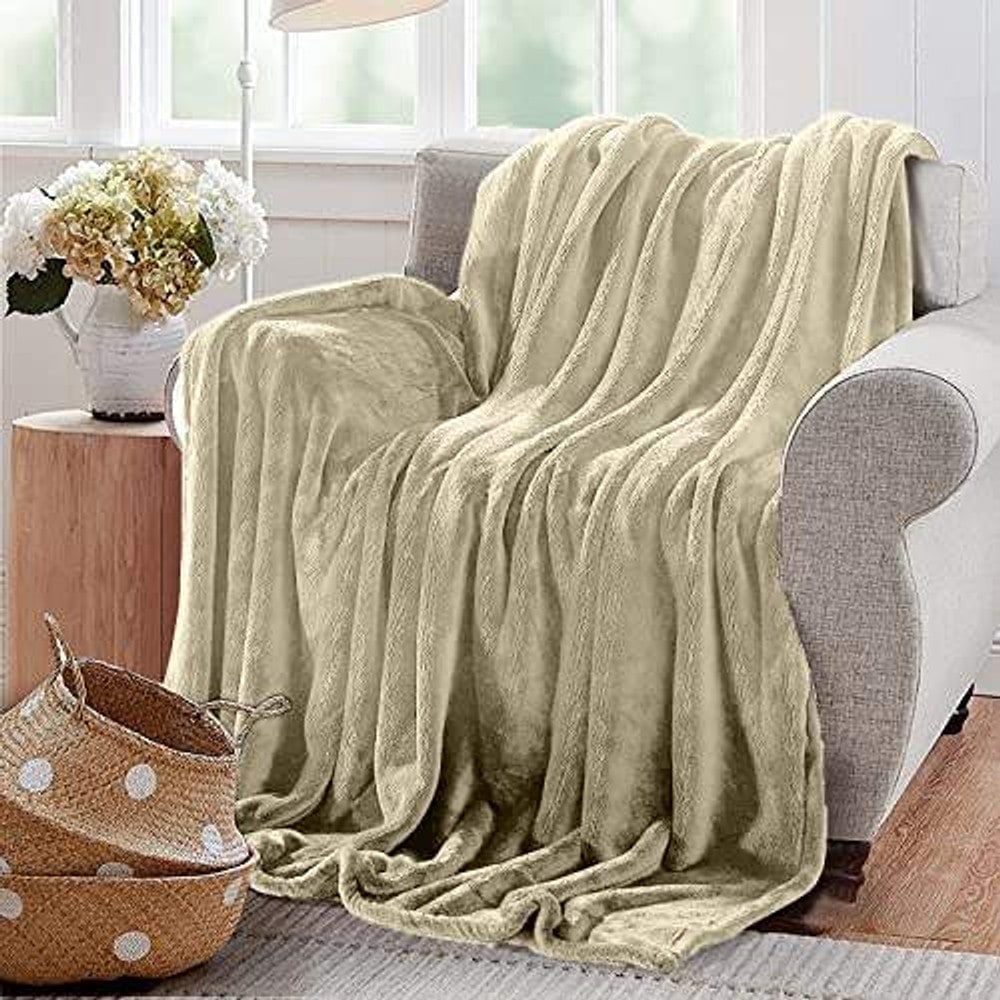 throws blanket Throws Blanket Fleece Flannel (Single 150X200 CM) Cream Yellow Dealz Souq