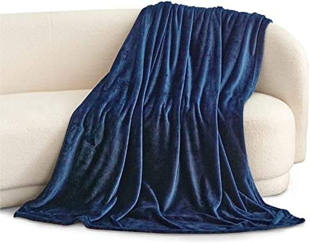 throws blanket Throws Blanket Fleece Flannel (Single 150X200 CM) Navy Blue Dealz Souq