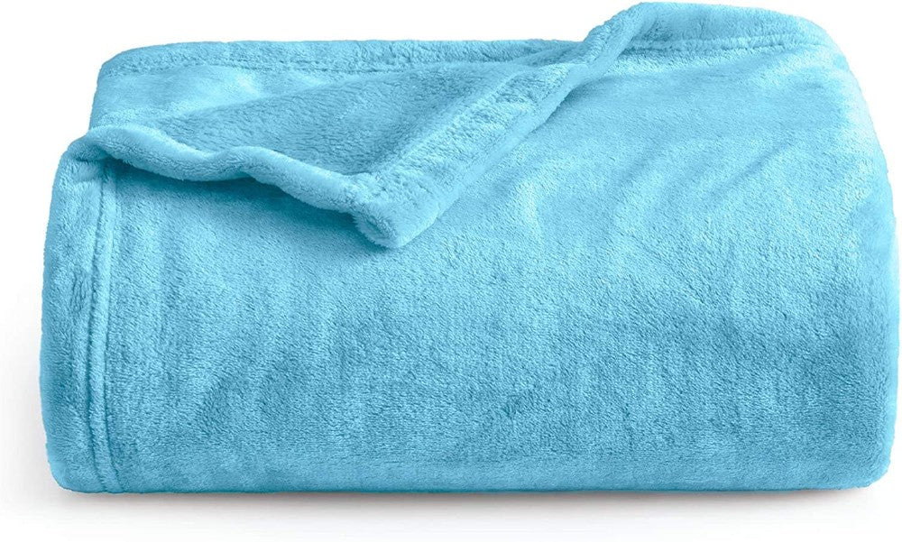 Throw Travel Blanket Fleece Flannel (Single 150X200 CM) Sky Blue - Dealz Souq