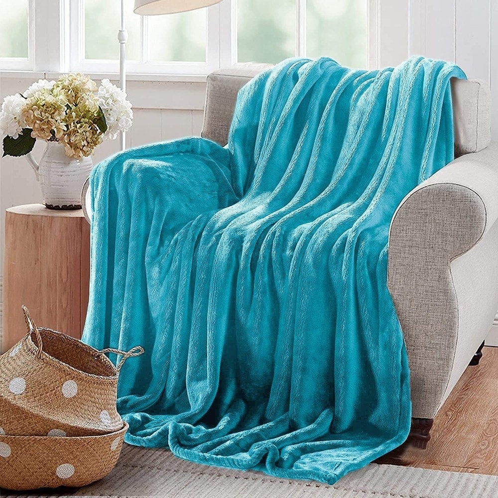 Throw Travel Blanket Fleece Flannel (Single 150X200 CM) Sky Blue - Dealz Souq