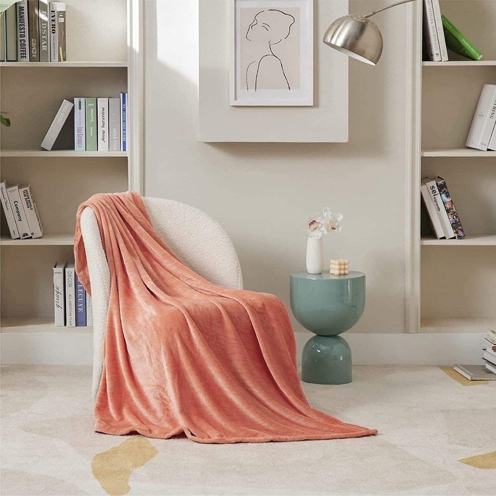 Throw Travel Blanket Fleece Flannel (Single 150X200 CM) Soda Orange - Dealz Souq