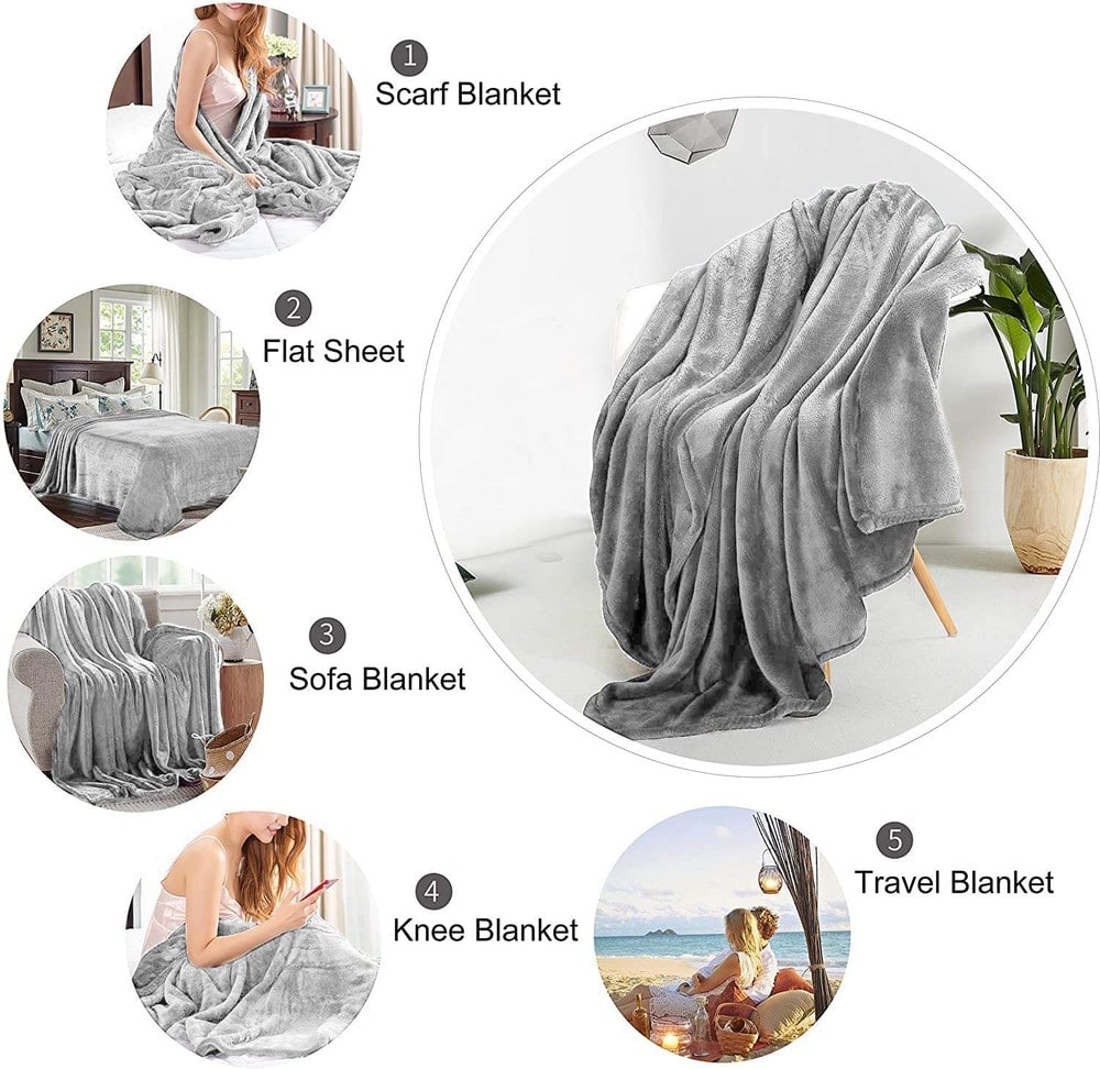 throws blanket Throws Blanket Fleece Flannel (Single 150X200 CM)Light Grey Dealz Souq